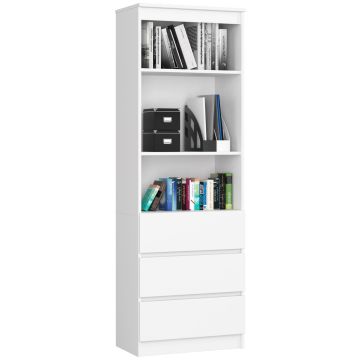 Półka biurowa CLP R60, 3 szuflady, biała, 60 × 180 × 35 cm