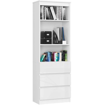 Półka biurowa R60 CLP, 3 szuflady i 2 półki, biała, 60 × 180 × 35 cm