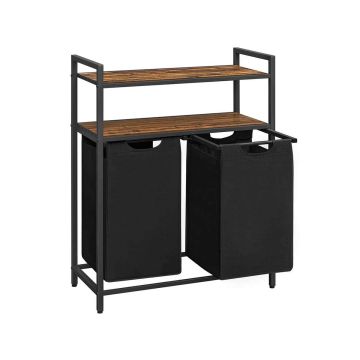Laundry basket with 2 compartments, black/natural