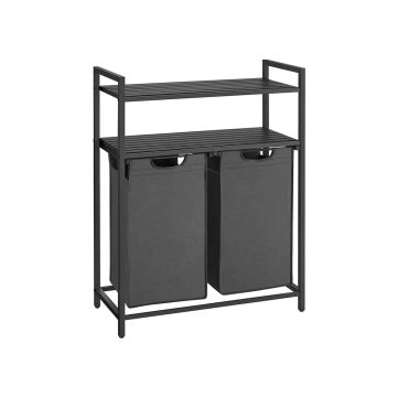 Laundry basket 2 x 46 L with 2 shelves, black-gray