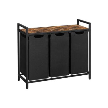 Laundry basket with 3 compartments, black/natural