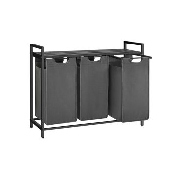 Laundry basket 3 x 38 L with 1 shelf, black-gray