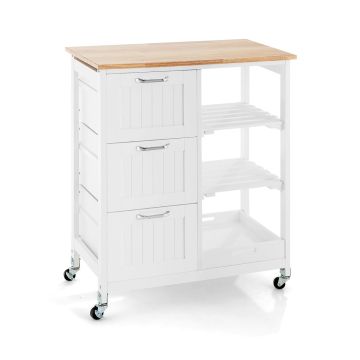 Wyspa kuchenna na kółkach 67x37x83,5cm, kolor biały/jasnobrązowy