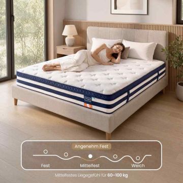 Materac VASAGLE RMZB35238, sprężyny kieszeniowe 7-strefowe, H3, 180 × 200 × 25 cm