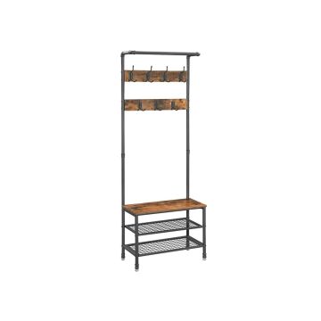 Outerwear rack and shoe bench HSR37BX, dark brown