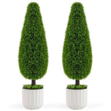 Set of 2 artificial trees 18x90cm., green/white