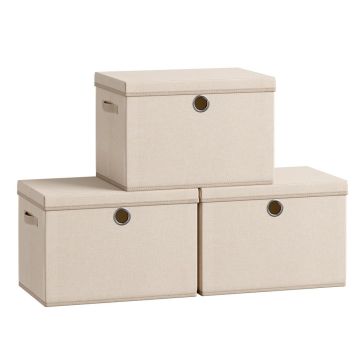 Pudełka do przechowywania SONGMICS, 3 szt., z pokrywkami, piaskowe, 43 × 30 × 30 cm