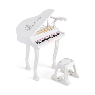 Children's toy piano with chair, white