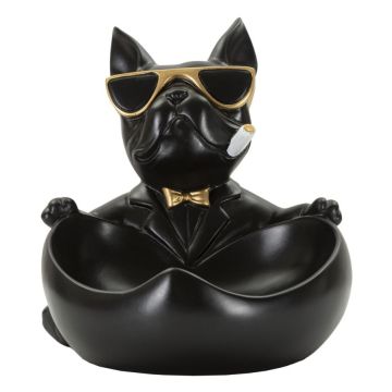 Decorative dog figurine Mauro Ferretti, with a holder for things, Black/gold, 18.5 × 20 × 20.5 cm
