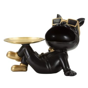 Decorative dog figurine Mauro Ferretti, with tray, Black/gold, 27 × 18.5 × 17 cm