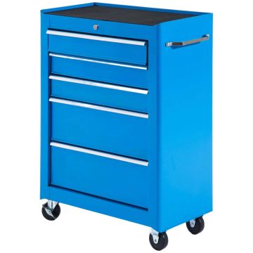 Workshop trolley, 5 drawers, Blue, 61.5 × 82.5 × 33 cm