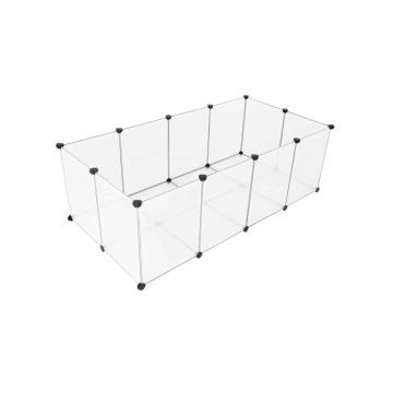 Animal enclosure with floor panels, transparent