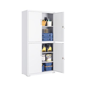 SONGMICS OMC016G01 Szafka na dokumenty, 4 drzwi, 5 półek, biała, 40 × 80 × 180 cm