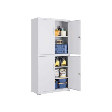 SONGMICS OMC016G01 Szafka na dokumenty, 4 drzwi, 5 półek, szara, 40 × 80 × 180 cm