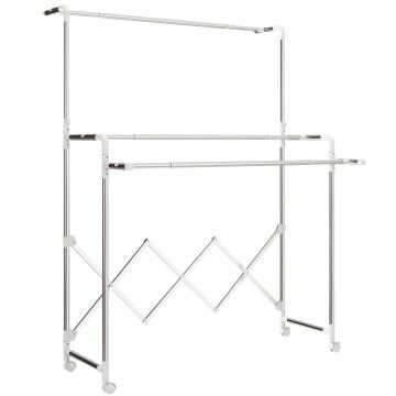 Clothes dryer, 3 adjustable rods, Silver, 104–150 × 145–197 × 103 cm