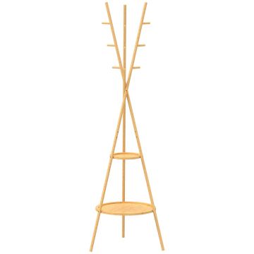 Clothes rack, 9 hooks, 2 shelves, 58.5 × 176 × 58.5 cm