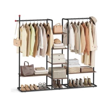 Вешалка для одежды SONGMICS HOME RGR012B01, 6 полок, Коричневая/черная, 163,6 × 175,3 × 33,8 см