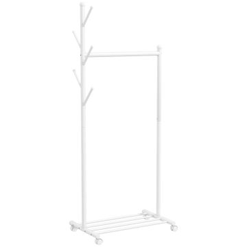 Clothes rack, with 5 hooks and shelf, White, 68 × 171 × 43 cm