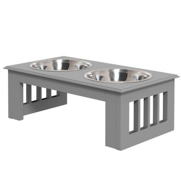 Bowls with stand PawHut 44x24x15cm., gray/silver color