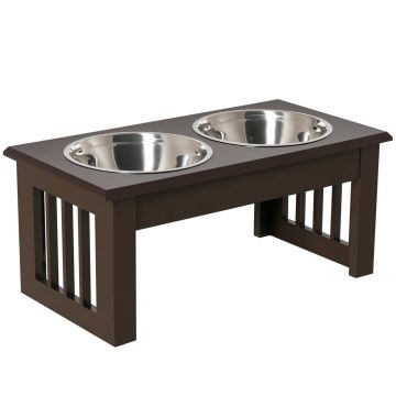 Bowls with stand PawHut 44x24x15cm., dark brown/silver color