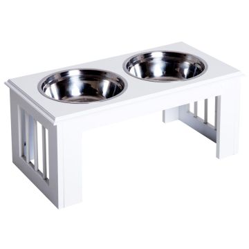 Bowls with stand PawHut 58.4x30.5x25.4cm., white/silver color