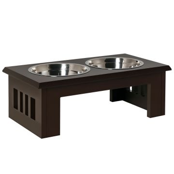 Bowls with stand PawHut 58.4x30.5x25.4cm., brown/silver color