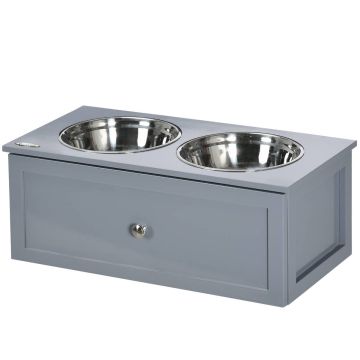 Bowls with stand PawHut 60x30x24cm., gray/silver color