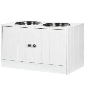 Bowls with stand PawHut 60x30x35.5cm., white/silver color