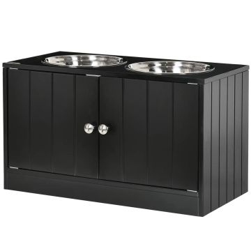 Bowls with stand PawHut 60x30x35.5cm., black/silver color