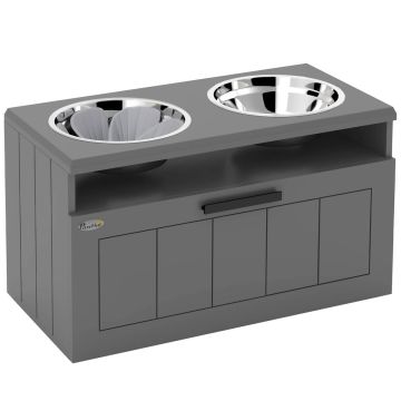 Bowls with stand PawHut 60x30x35cm., gray/silver color