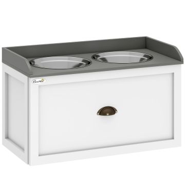 Bowls with stand PawHut 60x30x36cm., white/silver color