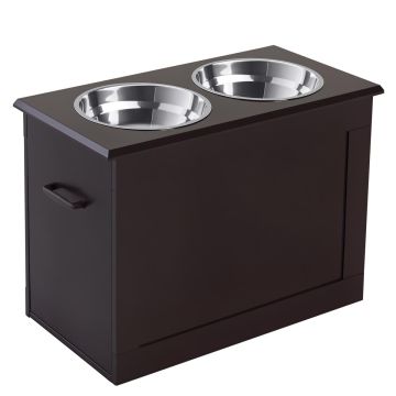Bowls with stand PawHut 60x30x41cm., dark brown/silver color