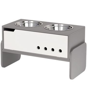 Bowls with stand PawHut 62.5x30x36.5cm., white/gray