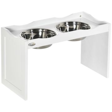 Bowls with stand PawHut 63x30x38cm., white/silver color