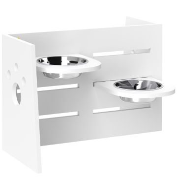 Bowls with stand PawHut 63x58.5x40cm., white/silver color