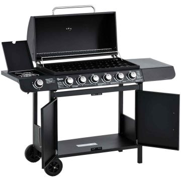 Gas barbecue, 3 main burners and side burner, Black, 135 × 100 × 50 cm
