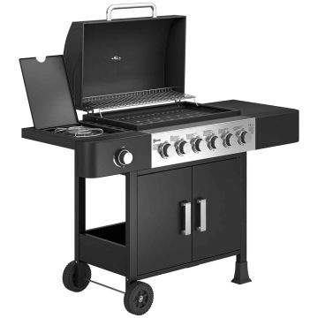 Gas barbecue, with trolley, Black, 135 × 101 × 51 cm