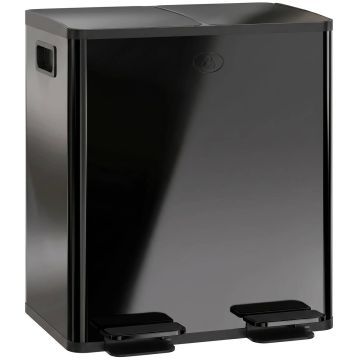 Double bin 40 l, pedal opening, stainless steel, black