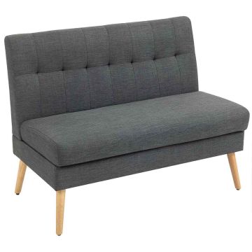 Sofa dwuosobowa 118 cm, kolor ciemnoszary, imitacja lnu, do małych pomieszczeń