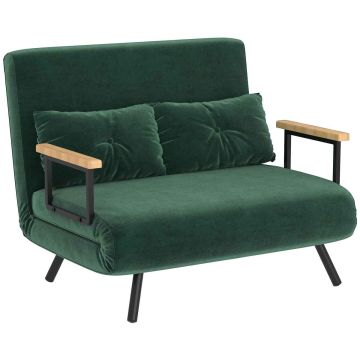 Sofa dwuosobowa z funkcją spania, 2 poduszki, zielona, ​​102 × 81 × 73 cm