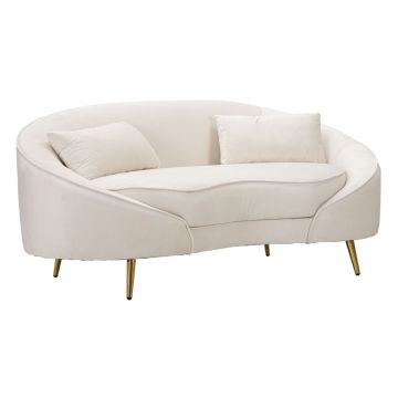 Sofa dwuosobowa Oslo, 2-osobowa z 2 poduszkami, beżowo-złota, 148 × 68 × 84 cm