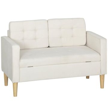 Sofa dwuosobowa ze schowkiem, biała, 117 × 78 × 62 cm