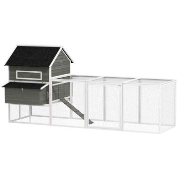 Spruce chicken coop with aviary, for 4-6 chickens, 347x160x150 cm, dark gray