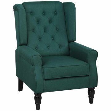 Elegancki fotel z oparciem przeszytym guzikami, 74 x 86 x 102 cm, ciemnozielony