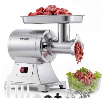 Elektryczna maszynka do mięsa VEVOR HC-12D, nr 12, 750 W, 4,2 kg/min, 2 ruszty, 3 rurki do kiełbas, 400 × 195 × 380 mm