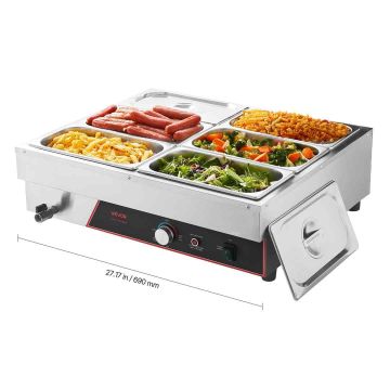 Electric food warmer VEVOR SKT1/1*2, 6 dishes