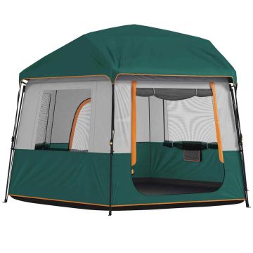 Przestronny, rodzinny namiot kempingowy 350x350x205 cm, zielony, UV30+, wodoodporny 3000 mm, pomieści do 6 osób