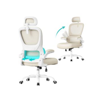 Ergonomiczny fotel biurowy z siatkową tkaniną i składanymi podłokietnikami, czarny