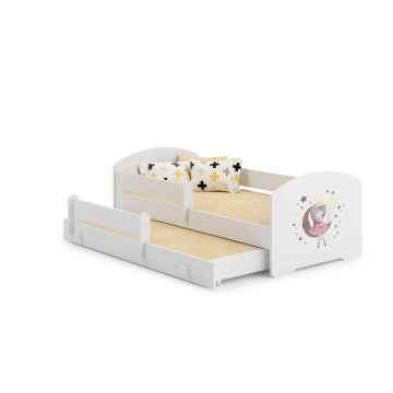Children's double bed Luk with mattress and safety barrier 164x85x63 / 145x80x15cm, princess with moon