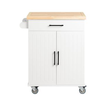 Kitchen cabinet on wheels 74.5x45.5x91cm., white/light brown
